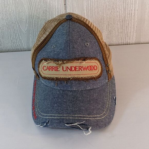 Carrie Underwood The Storyteller Tour Denim Distressed Trucker Hat EUC OSFM - Picture 3 of 7